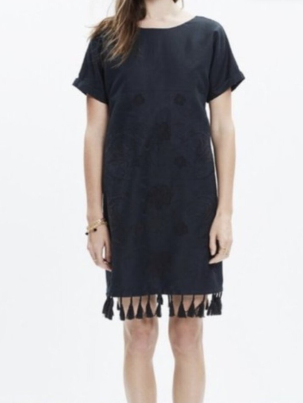 Madewell Black Tassel-Hem Shift Dress